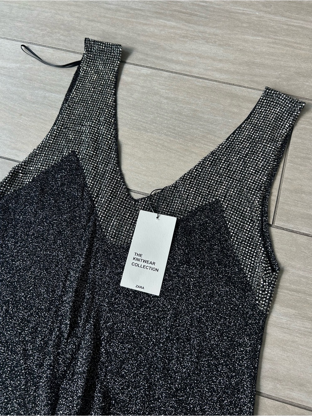 Zara Black Silver Sparkle Strapless Knit Dress